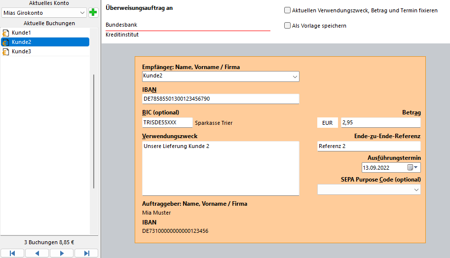Illustration des Hauptfensters von SEPA-Transfer