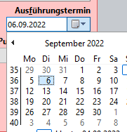 Datums- und Zeitauswahl für das Ausführungsdatum