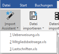 Importassistent Datei-Schaltfläche ausgeklappt