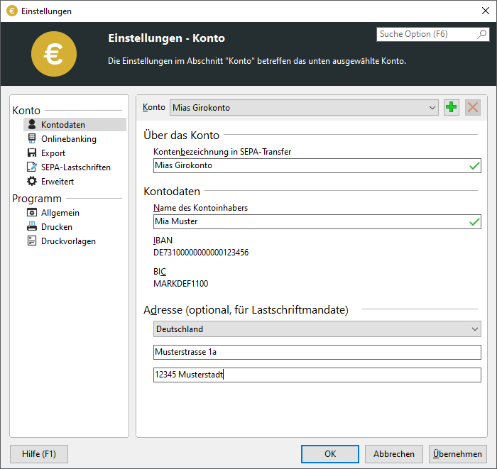 Dialog "Einstellungen"