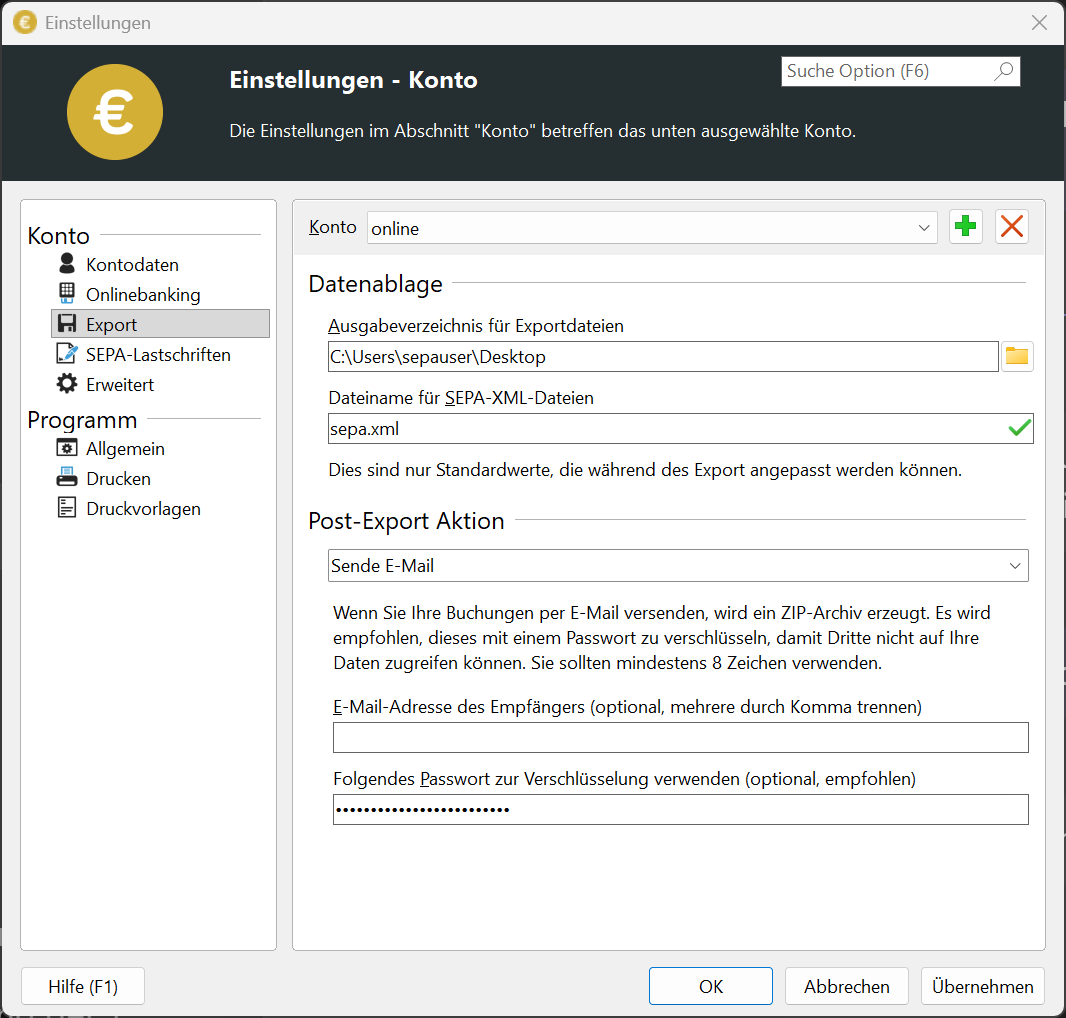 Export-Einstellungen