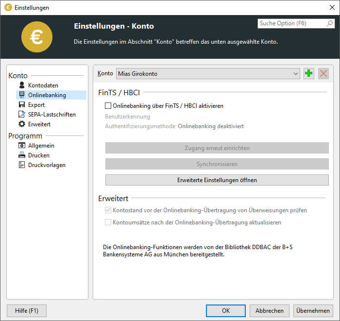 Onlinebanking-Einstellungen
