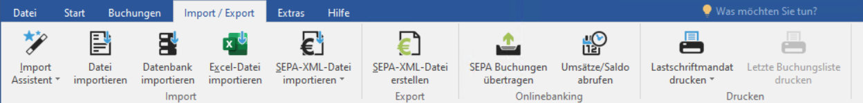 The Import / Export menu ribbon
