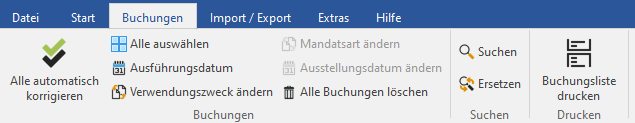 The Transactions menu ribbon