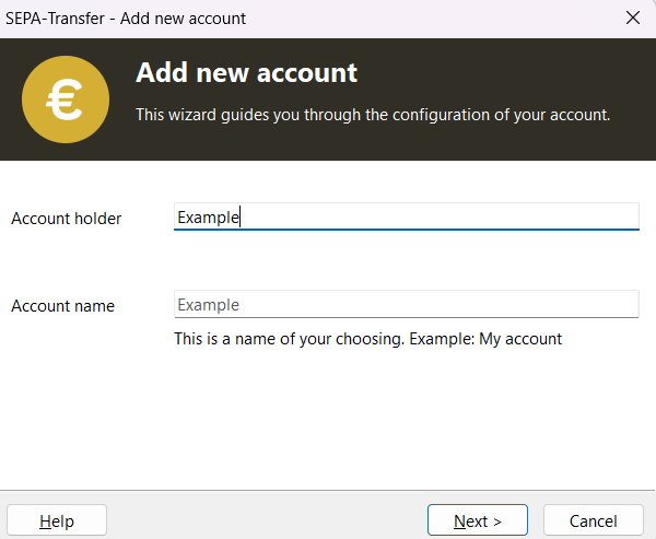 Account wizard step 1