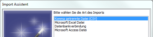 Auswahl Datenquelle Importwizard
